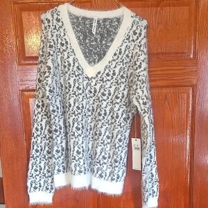 Chic Leopard Print Womens V neck Sweater XL